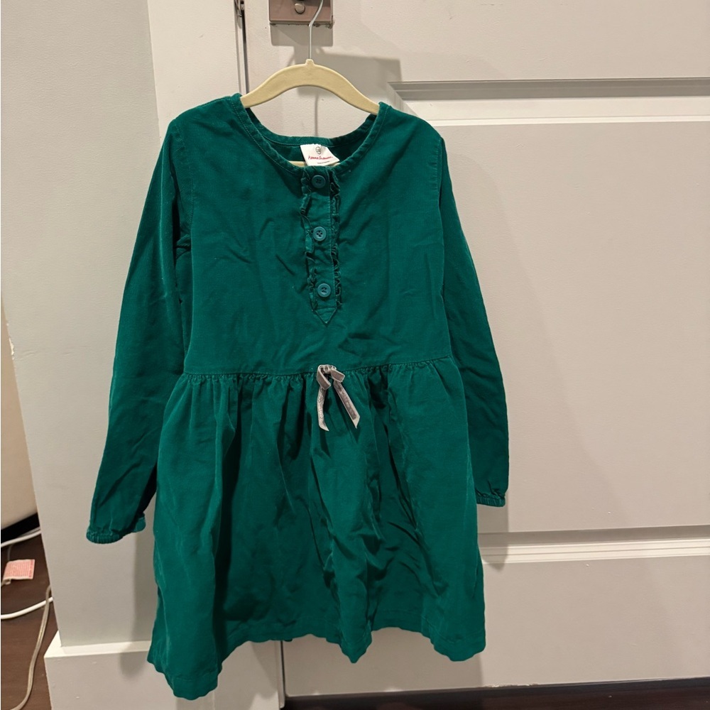 Hanna Andersson Long Sleeve Corduroy Dresses Velvet Bow SZ 130/8 Green‎